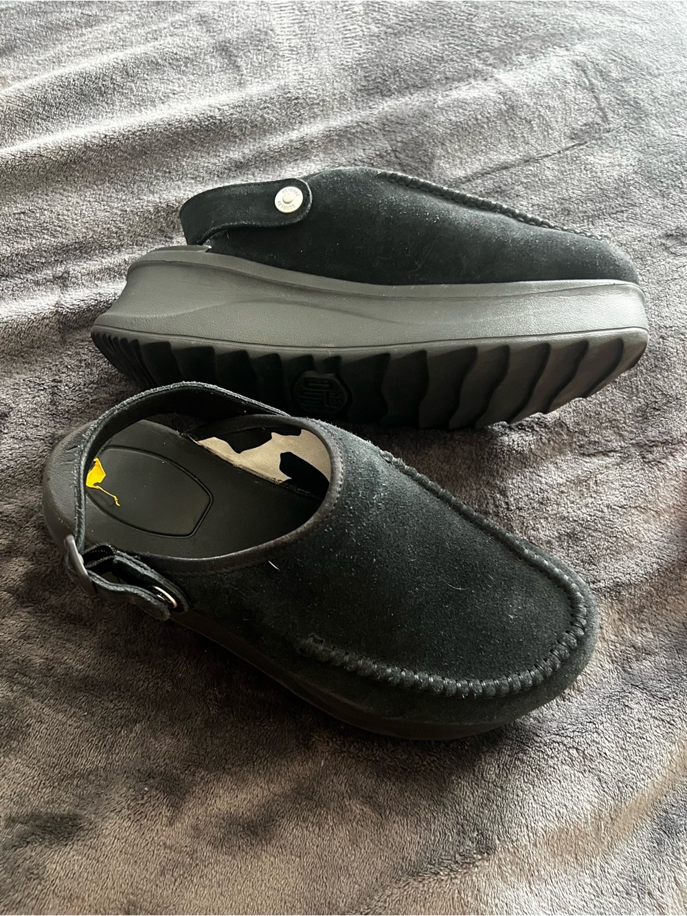 Women's Black Suede Platform Clog - Cushioned Comfort